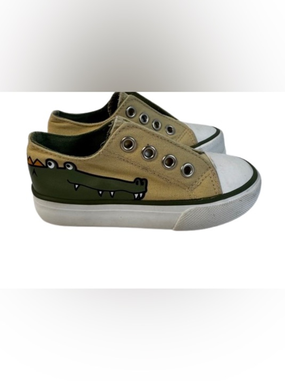 Lily & Dan Kids Canvas Slip-On Sneakers with Crocodile Graphic - Yellow/Green